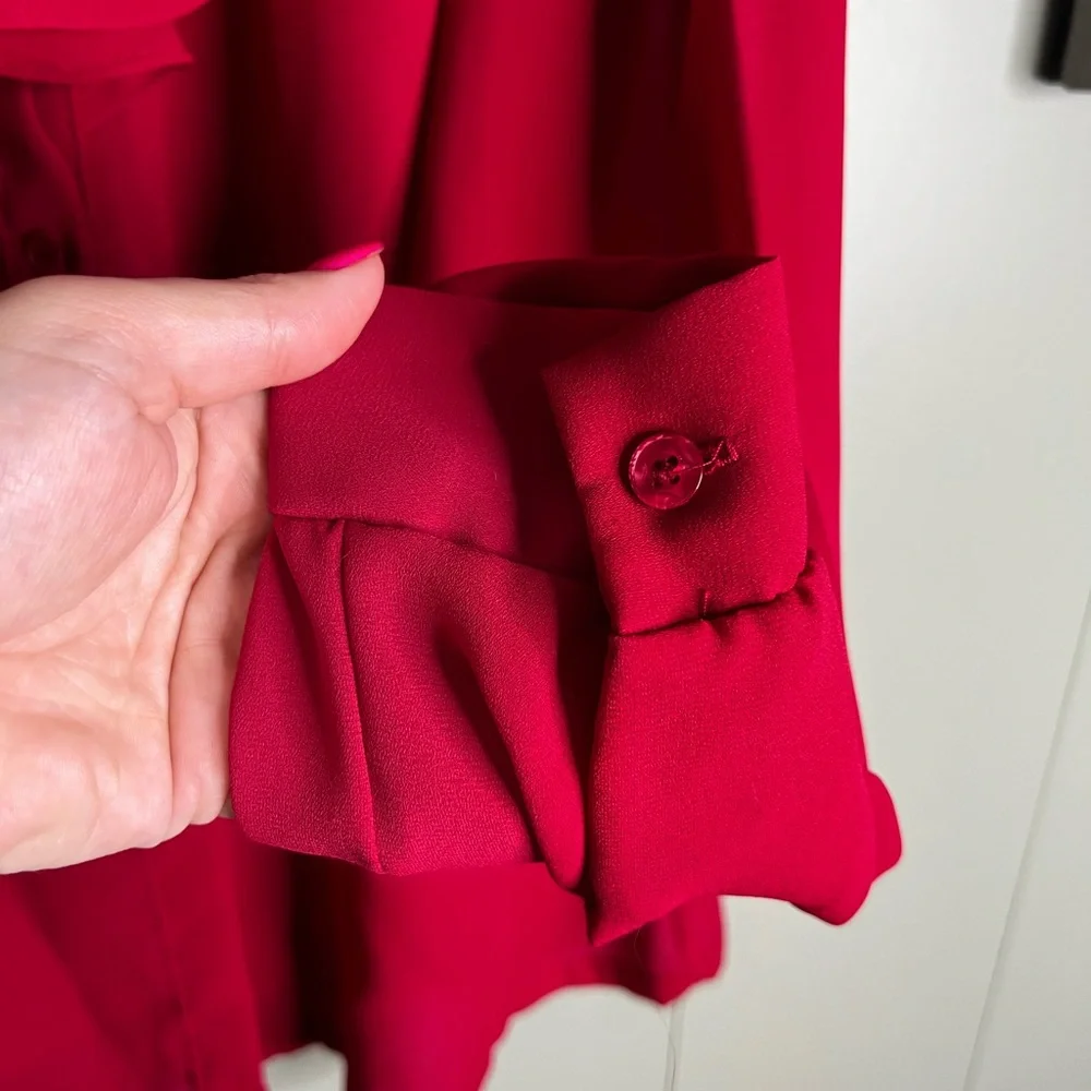 Women's Red Ruffle Front Blouse - Picture 3 of 7